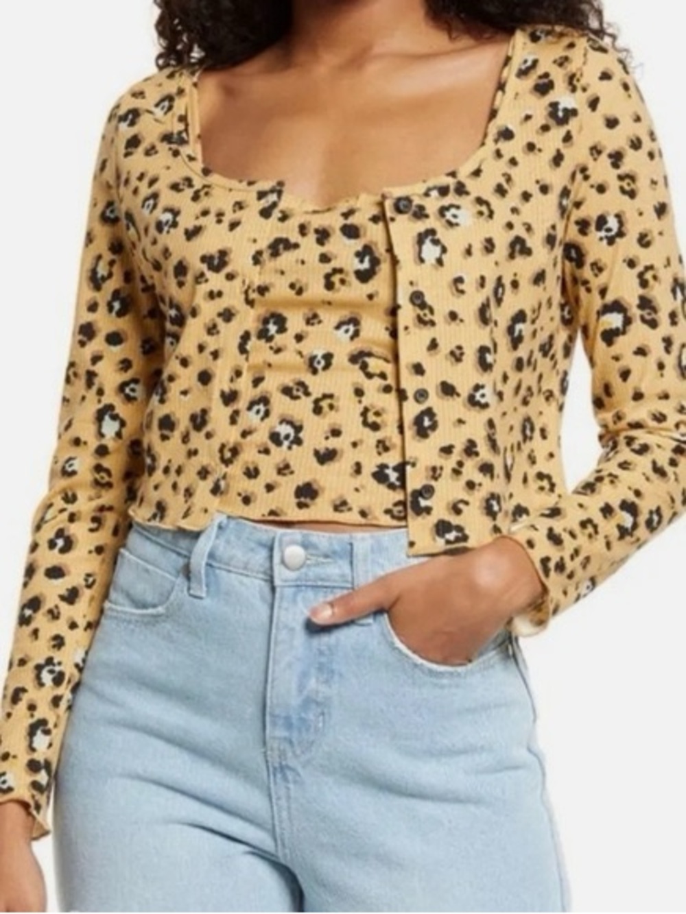 Nordstrom BP cheetah print button front cardigan tan beige size medium
